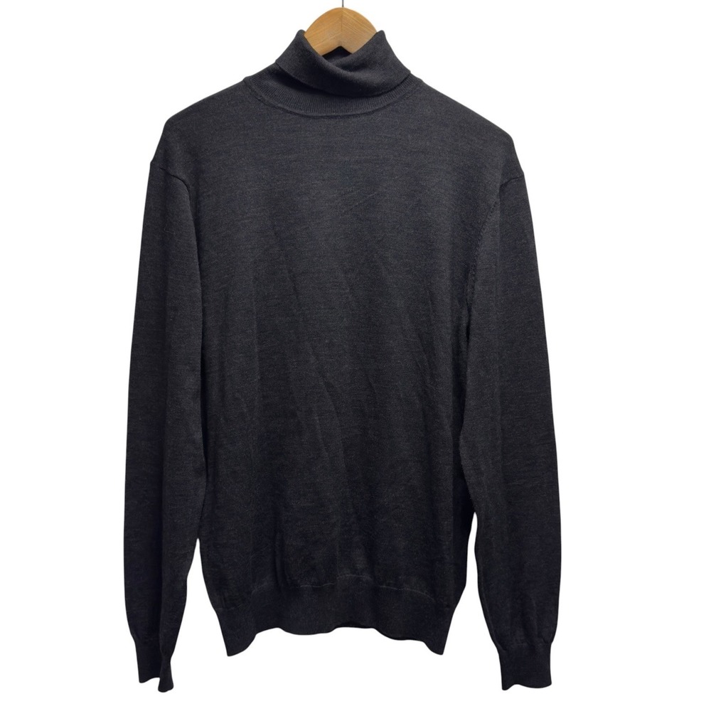 Suitsupply Mens XL Charcoal Gray Merino Wool Knit Lightweight Turtleneck Sweater